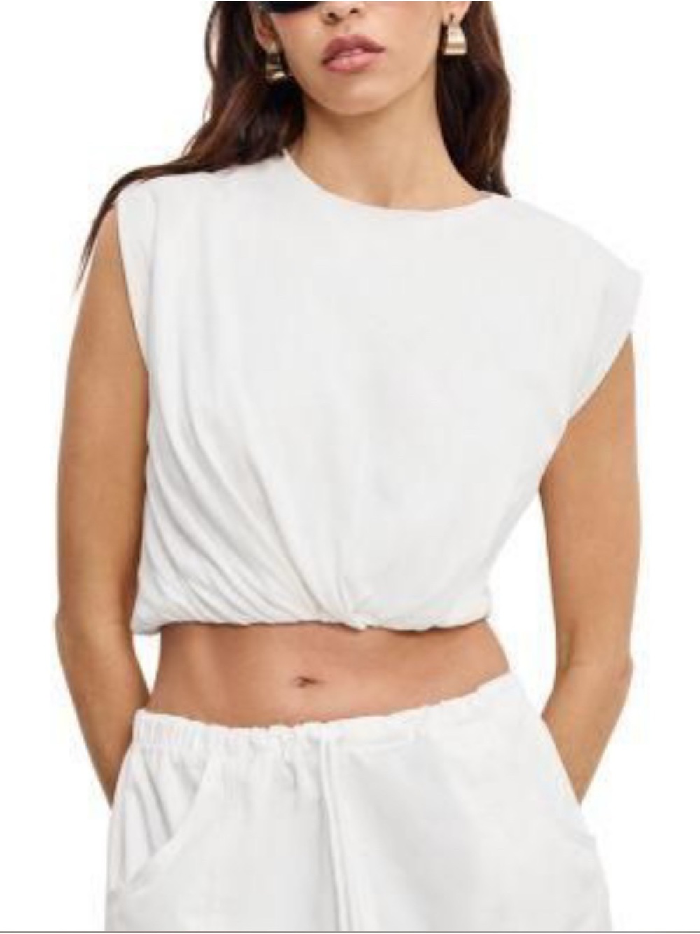 Good American Women’s White Cropped Twist-Front Muscle Tank